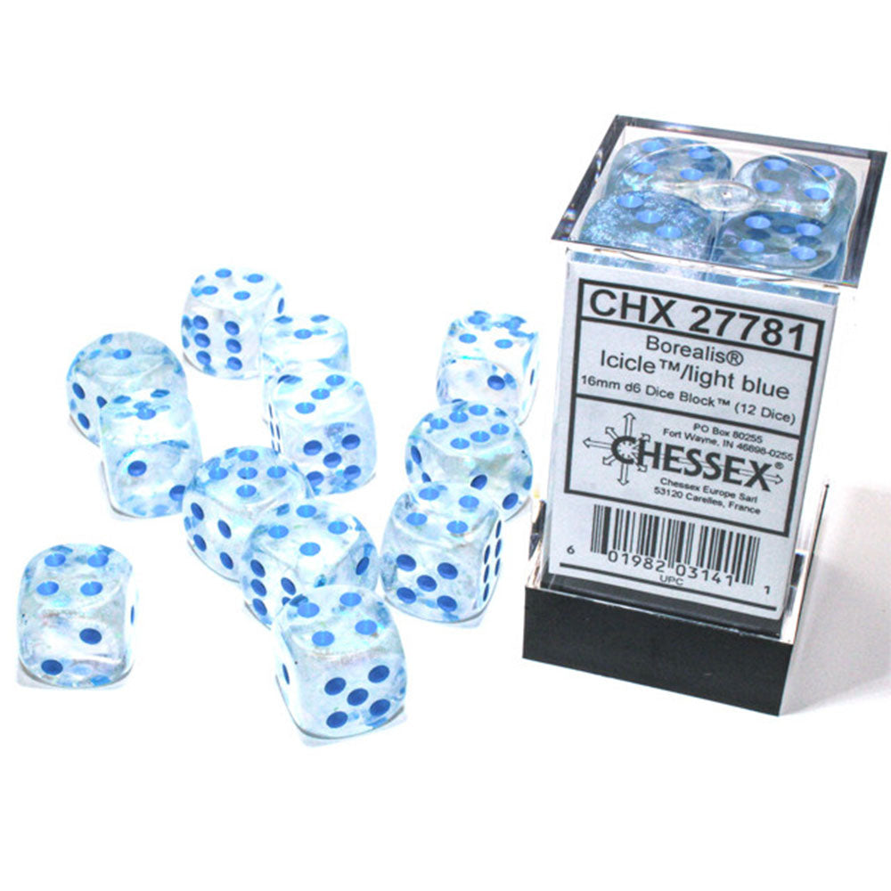  Borealis Chessex 16mm D6 Luminary Würfelblock