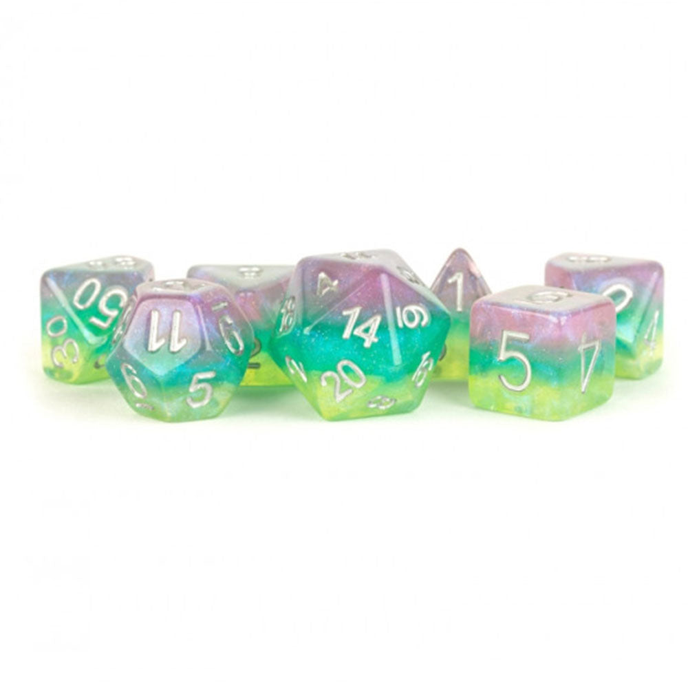 MDG -laag Stardust Resin Polyedral Dice Set 16mm