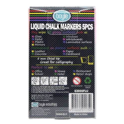 Liquid Chalk Writing Markers 5pcs (Fluorescent)