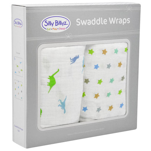 Silly Billyz Muslin Dinostar Swaddle Wrap 2pk