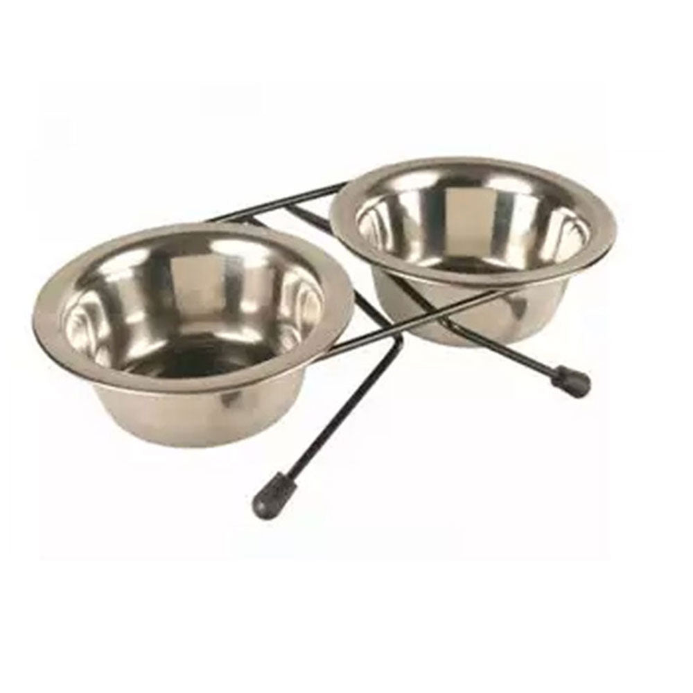 Double Steel Dog Bowl with Wire Stand