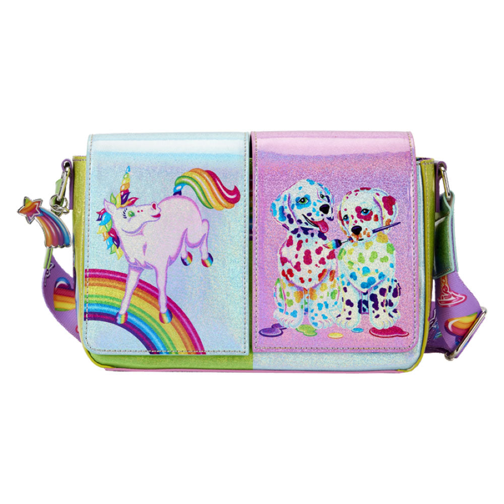 Lisa Frank Holographic Glitter Color Block Crossbody Bag