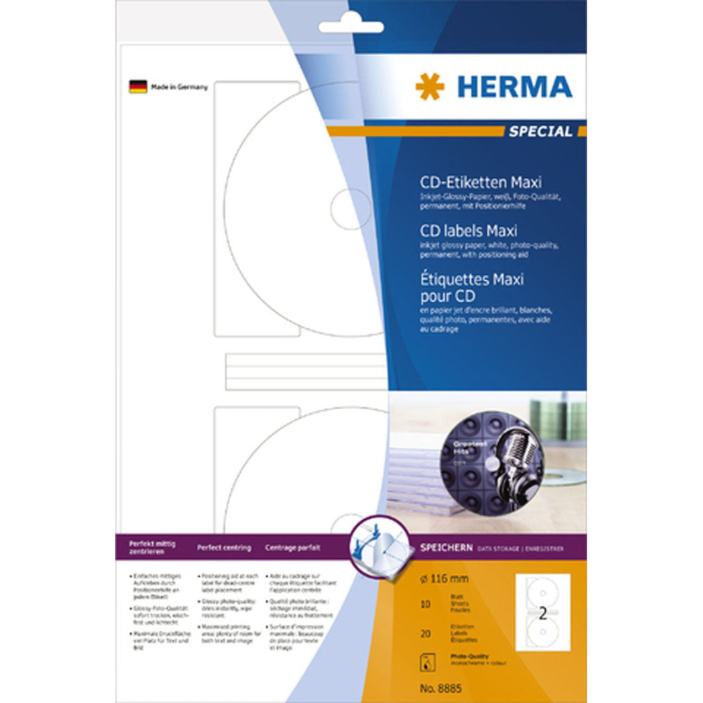 Herma High-Gloss CD Labels Maxi A4 116mm