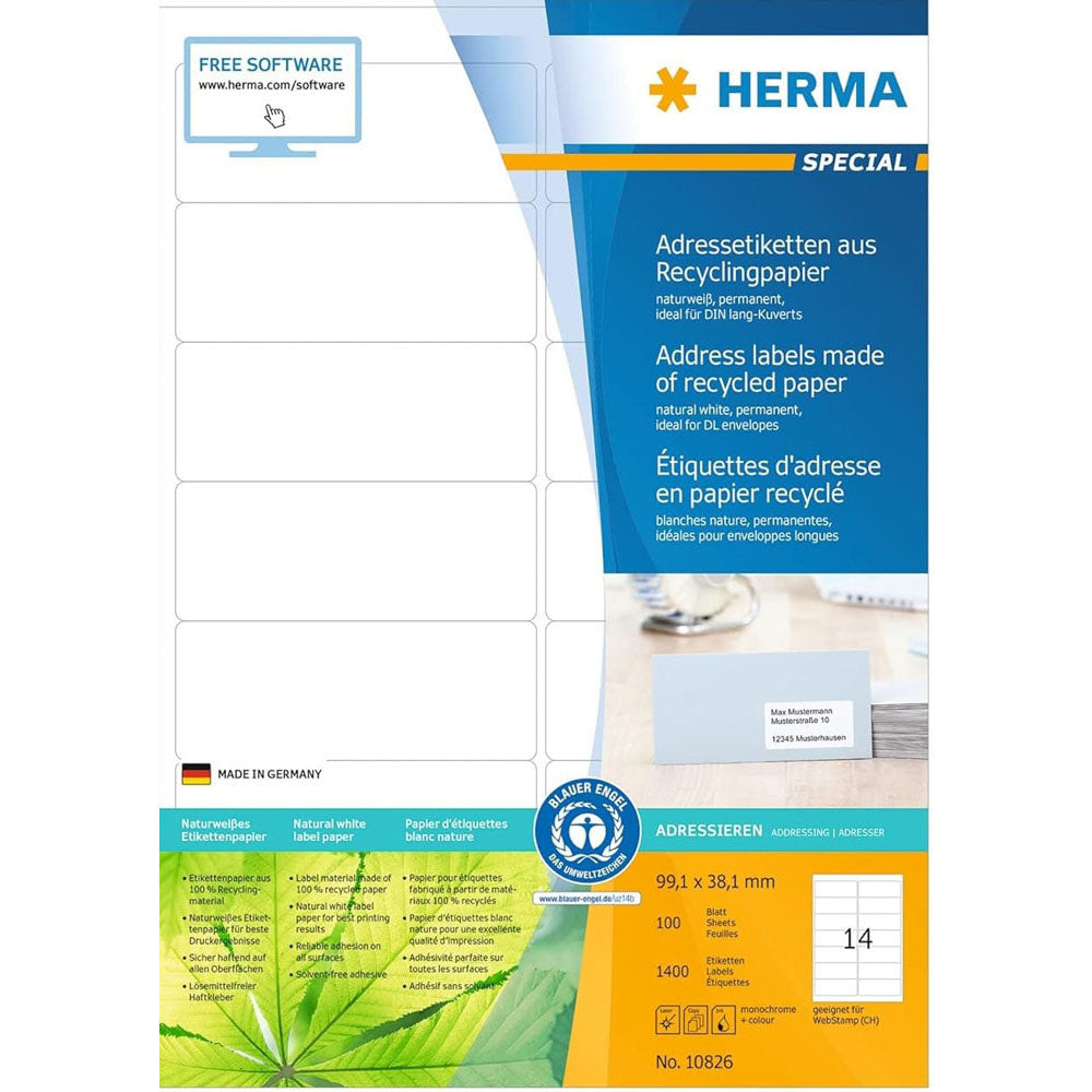 Herma Recycled Paper Labels A4 100pc (White)