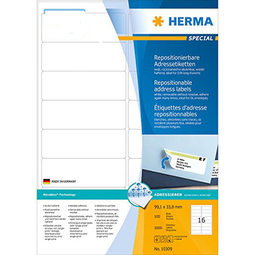 Herma -limadressetiketter A4 100 st (vit)