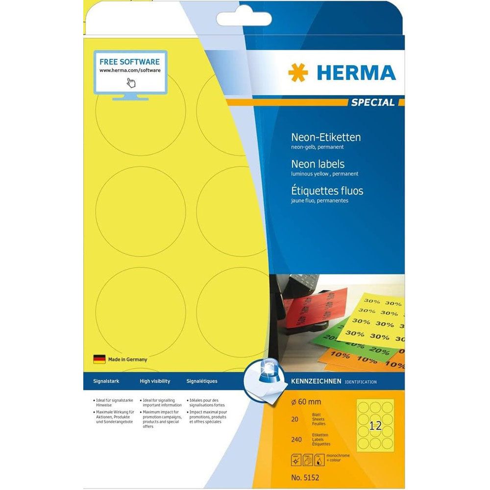 Herma Round lysende neonetiketter A4 20pc 60mm