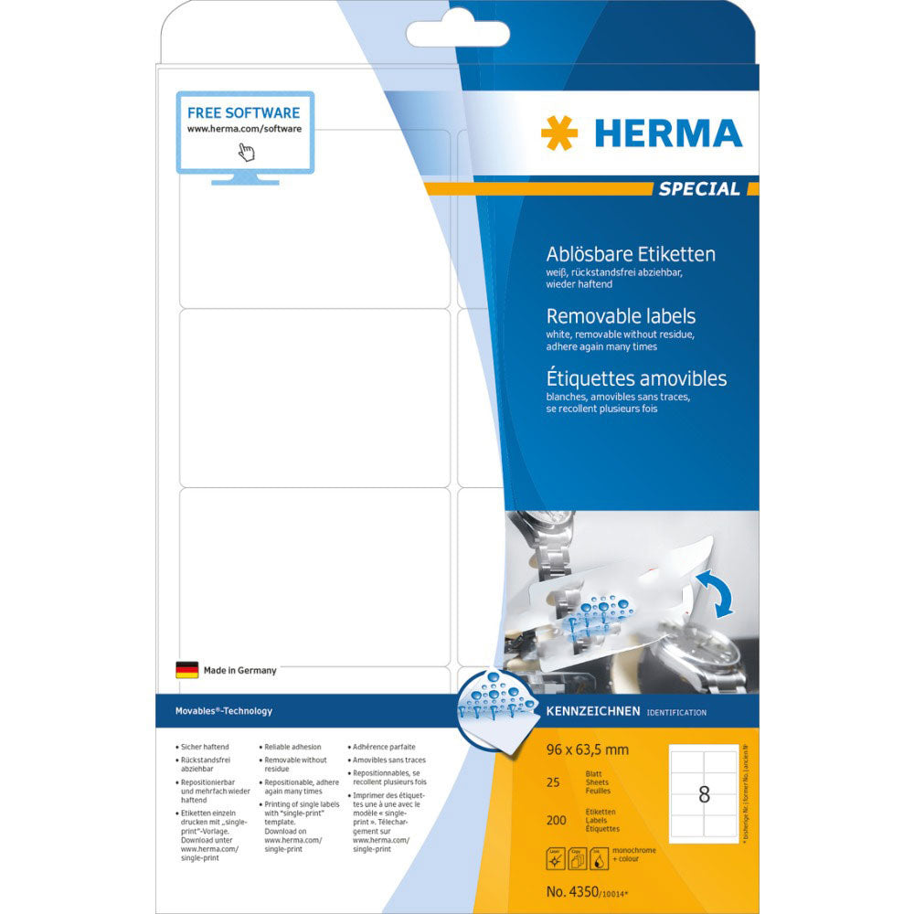 Herma avtagbara etiketter A4 96mm 25 st (vit)