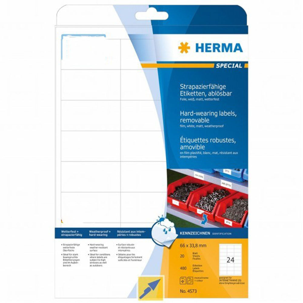 Herma avtagbar folieetiketter A4 20 st (vit)