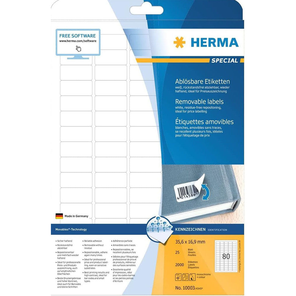 Herma Removable Labels A4 25pc（白）