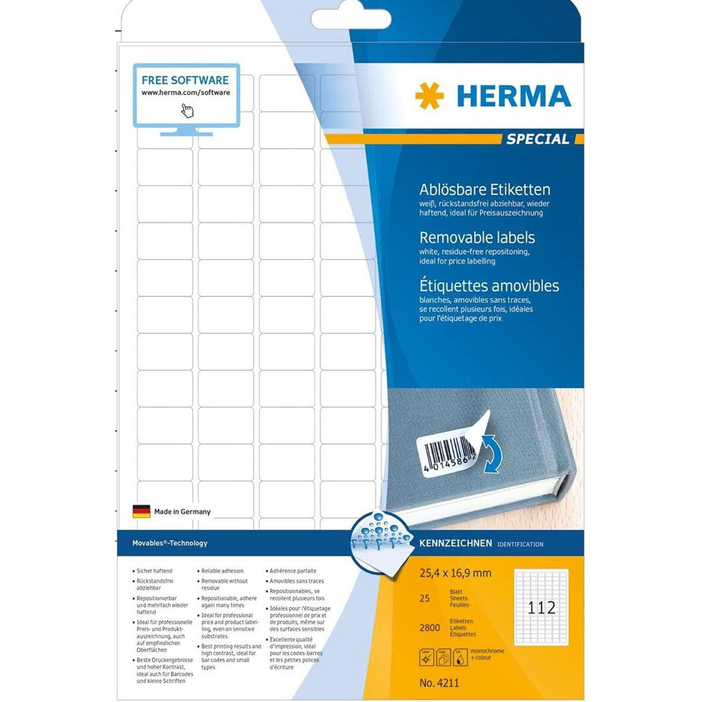 Herma Removable Labels A4 25.4mm 25pc（白）