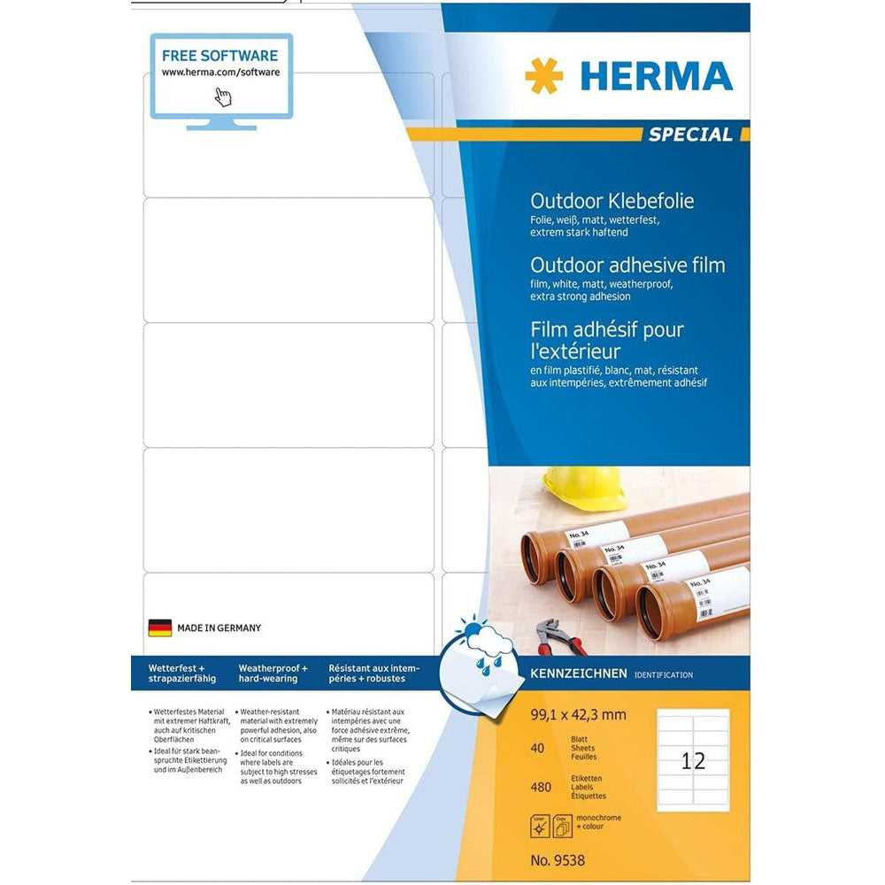 Herma utomhusfilm etiketter A4 40 st (vit)