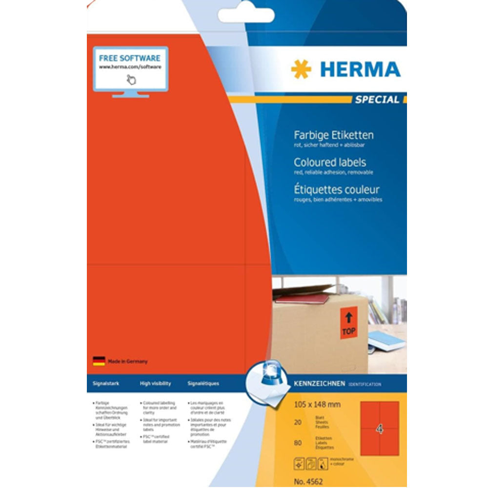 Herma Removable Colored Labels A4 20pc（105x148mm）