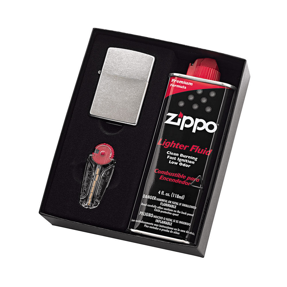 Zippo ligero con paquete de regalo de fluido y pedernal