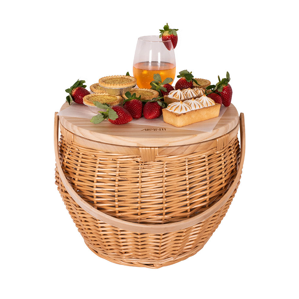 Avanti Pinewood Top Round Flora Lining Picnic Basket