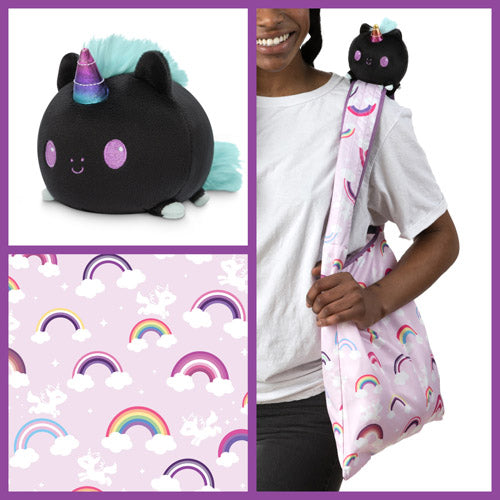 Pink Rainbows Tote Bag and Black Unicorn Plushie