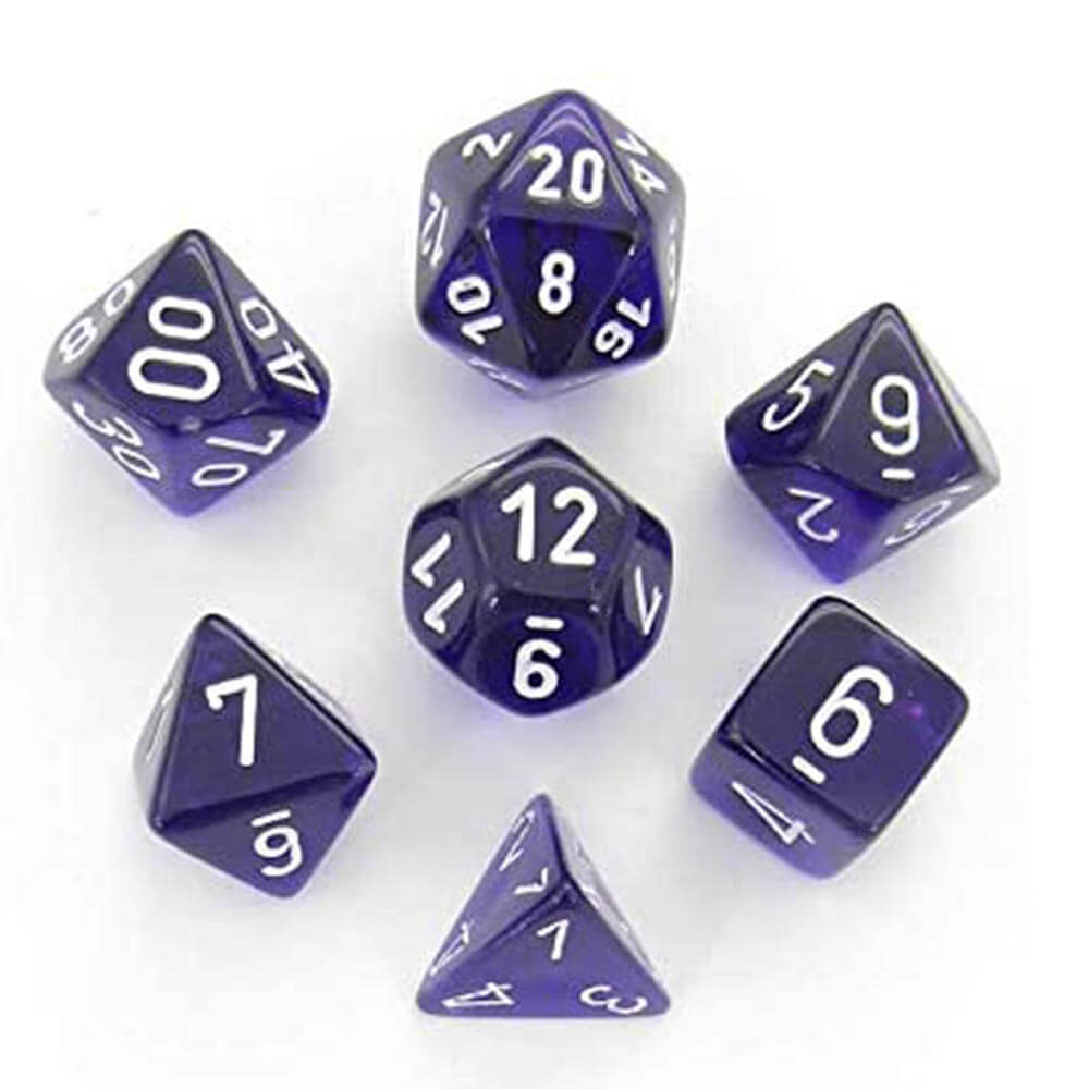 D7 die set terninger gjennomsiktig poly (7 terninger)