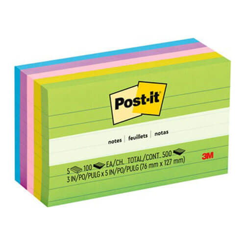 Post-it Notes Lined Assorted 73x123mm (5pk)