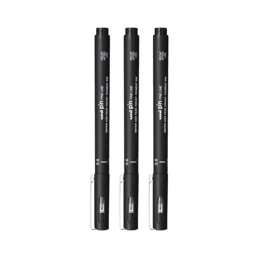 Pin uni-ball Fineliner Pen noir (portefeuille de 3)