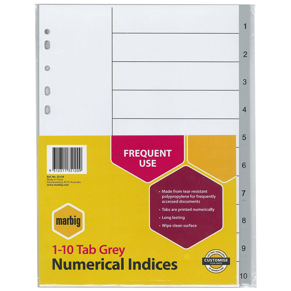 Marbig Numerische Indizes und Teiler A4 (Grau)