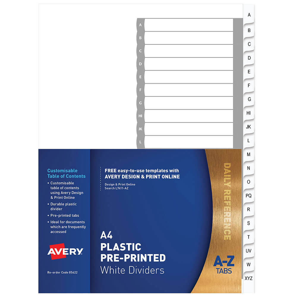 Avery plastic pre-gedrukte dividers a4 (wit)