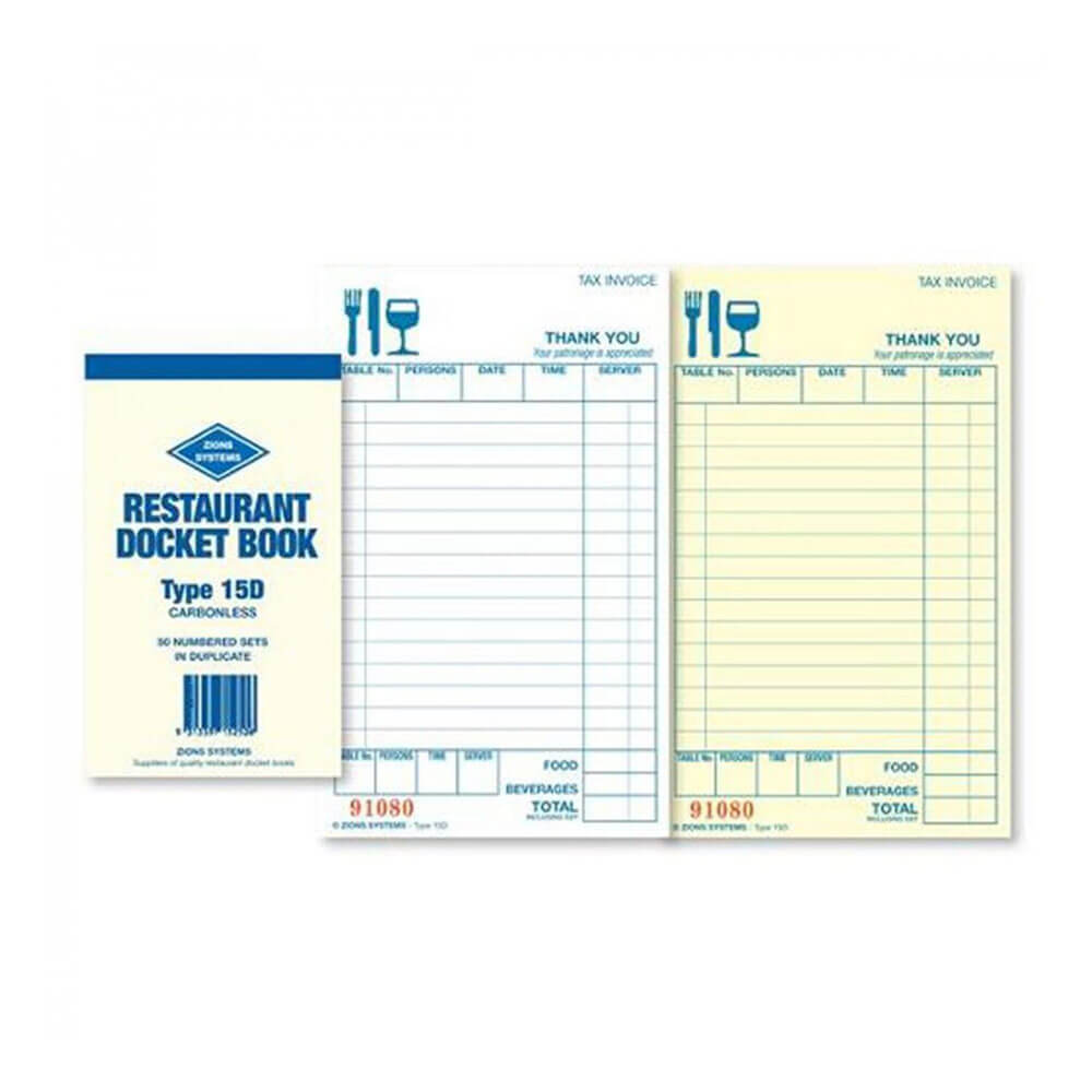 Zions koolstofloos dubbele restaurant Docket Book