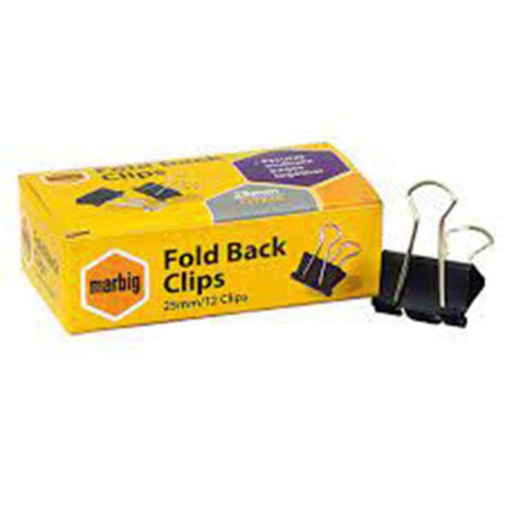 Marbig Fold Back Clips 12/Box (Schwarz)