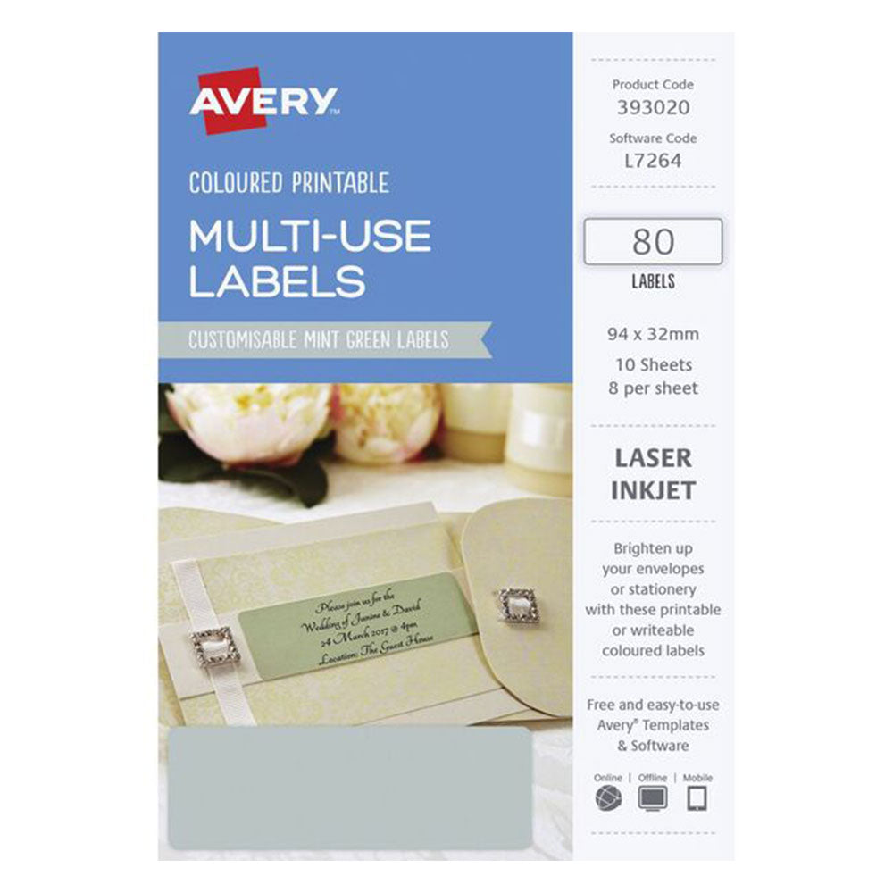 Avery rektangulær laseretikett 80pcs (94x32mm)