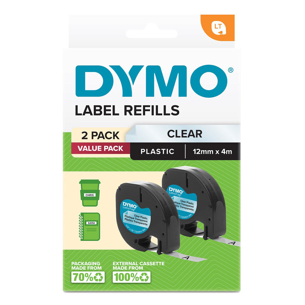 Dymo LetraTag Plastic Label Tape 12x4mm (Pack of 2)