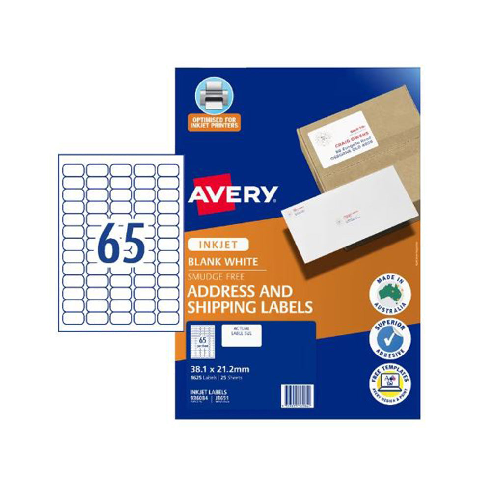 Étiquette d'adresse à jet à jet Avery 25pcs