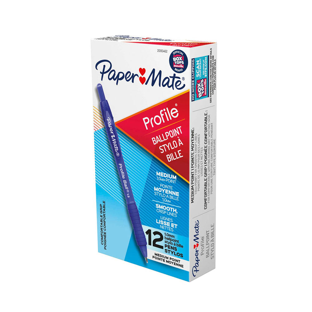 Papermate profil uttrekkbar penn 1.0mm 12 stk