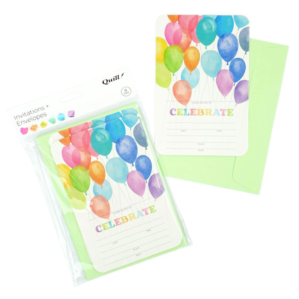 Quill Party Invitation Card & Convolut 8pk