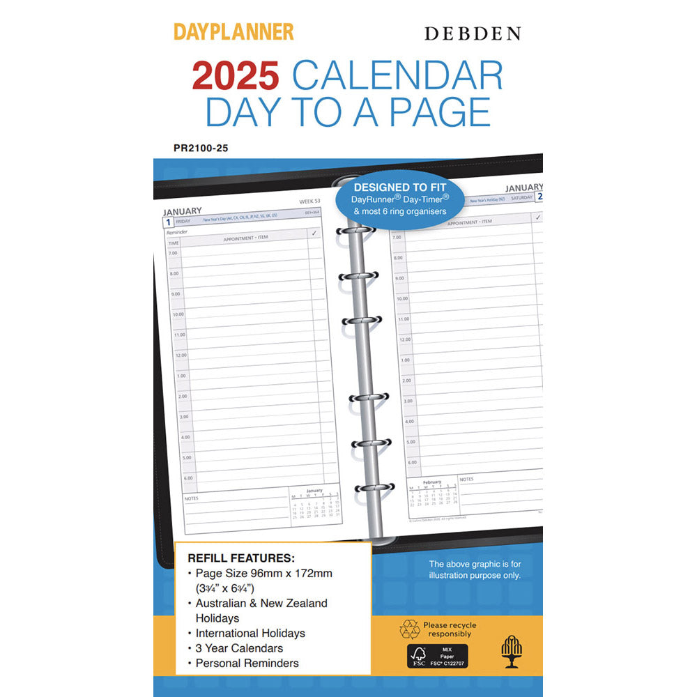 Debden Personal 6-Ring '25 Dayplanner Refill 96x172mm