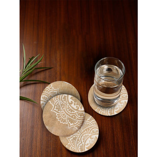 Peace Mango Wood Round Coasters Set of 4 (Large 10x10x4cm)