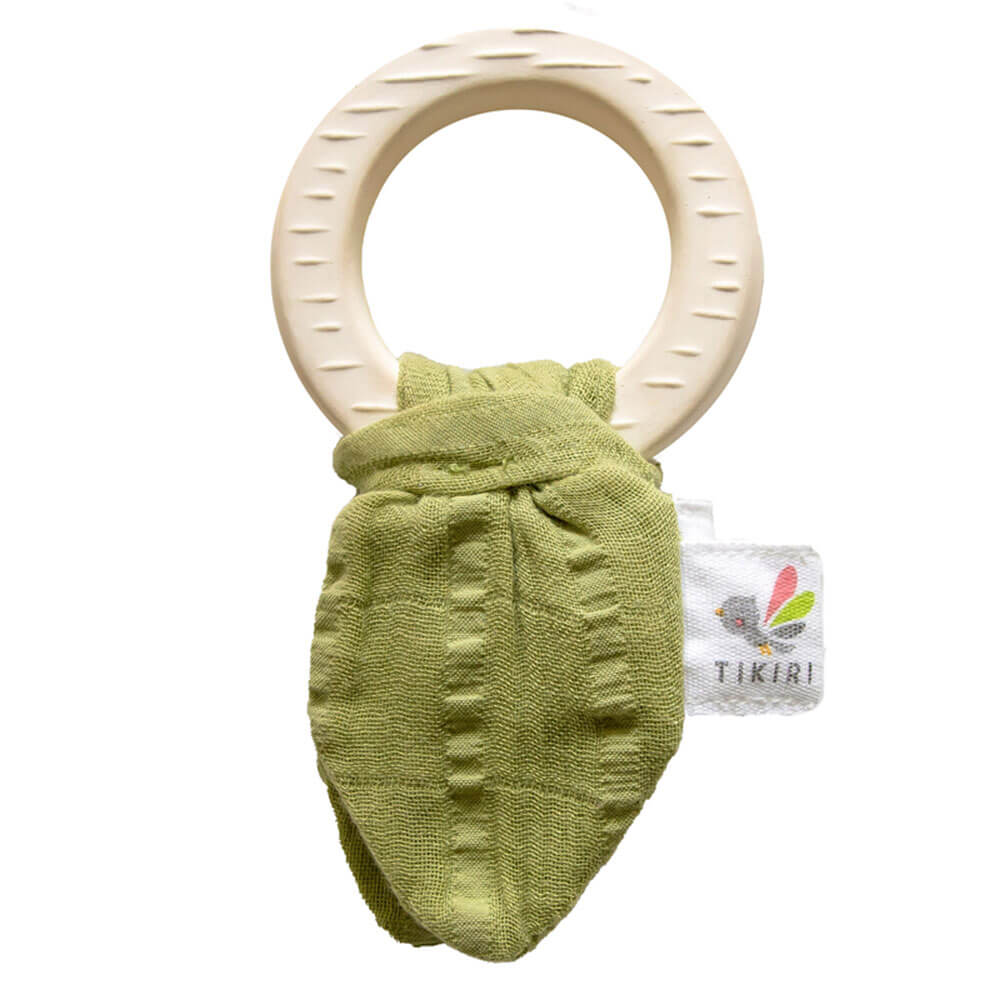 Tikiri Natural Rubber Teether con corbata de muselina