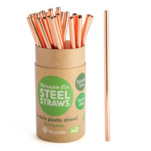 8mm Rose Gold Metallic Steel Straws (30 pcs)