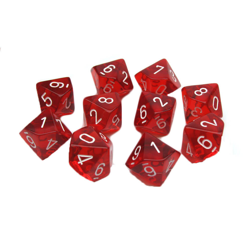 CHESSEX D10 Conjunto translúcido poliédrico de 10 moririos