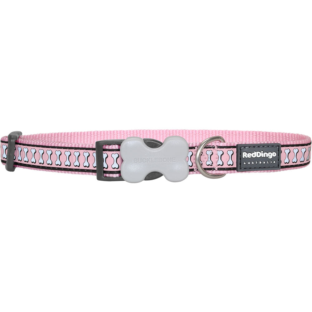 Collar de perros con diseño de huesos reflectantes (rosa)