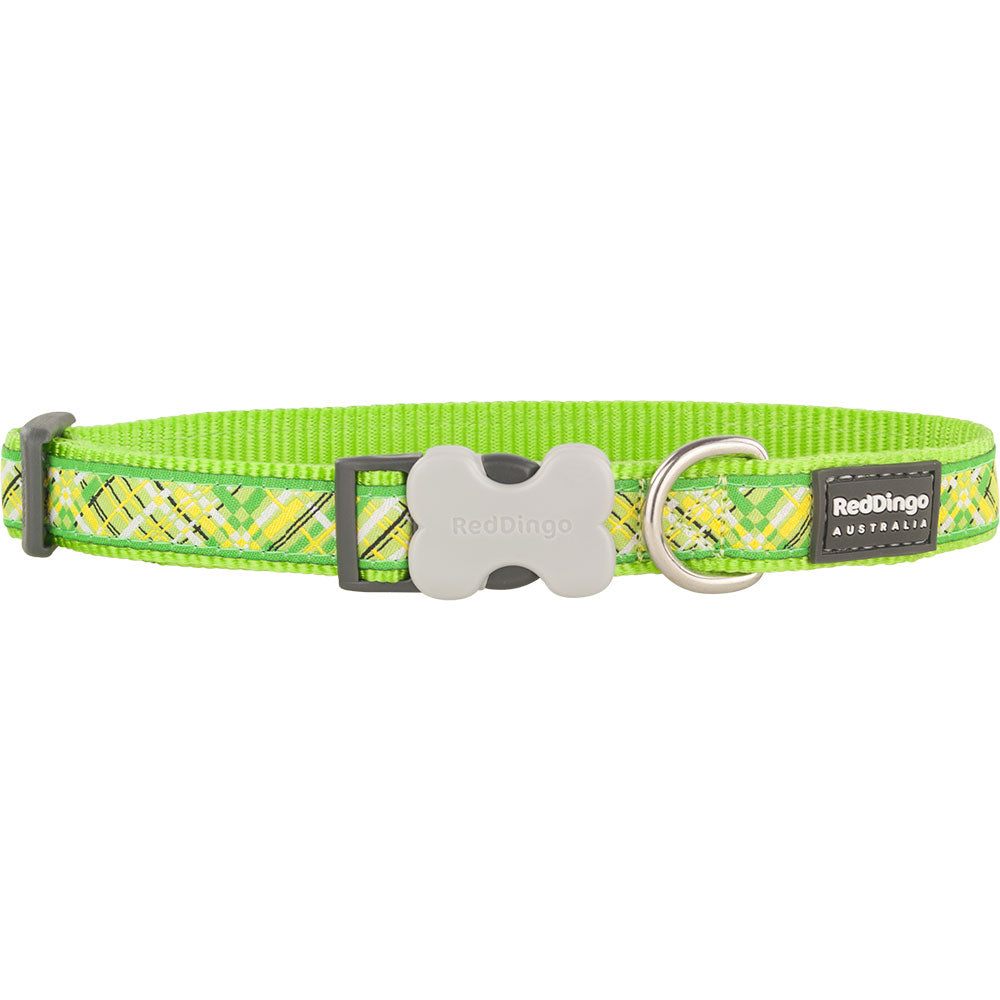 Dog Collar with Flanno Design (Lime Green)