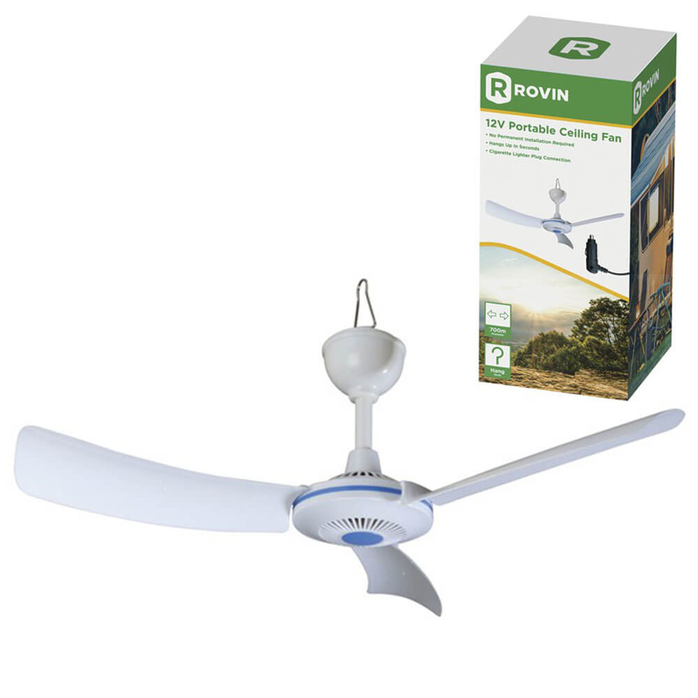 12V Diameter White Ceiling Fan 700mm with Cigarette Plug