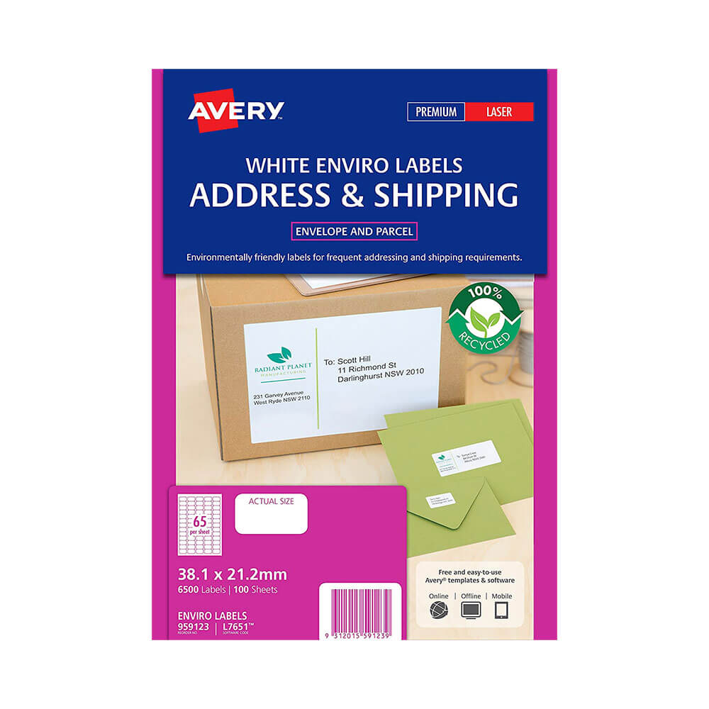 Avery Enviro Etiquetas 100% recicladas blancas (100pk)