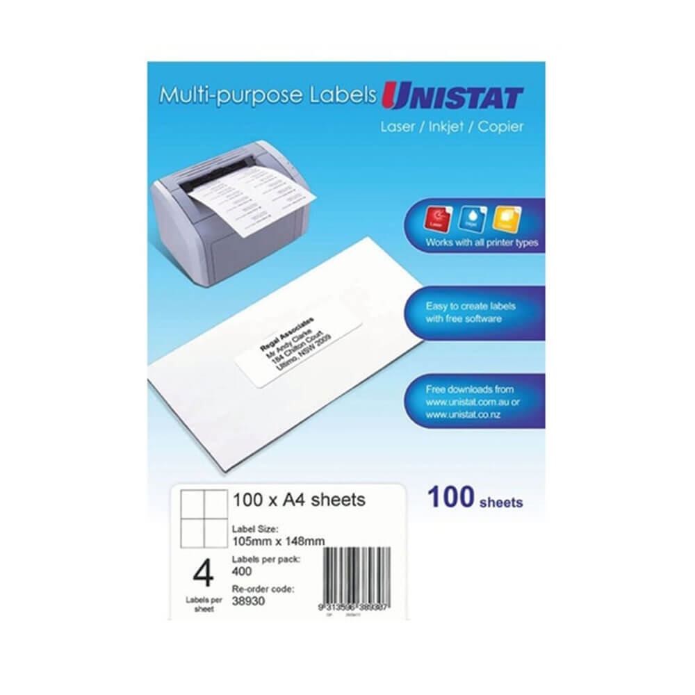 Unistat láser/inyección de tinta/etiqueta de copiadores 100pk