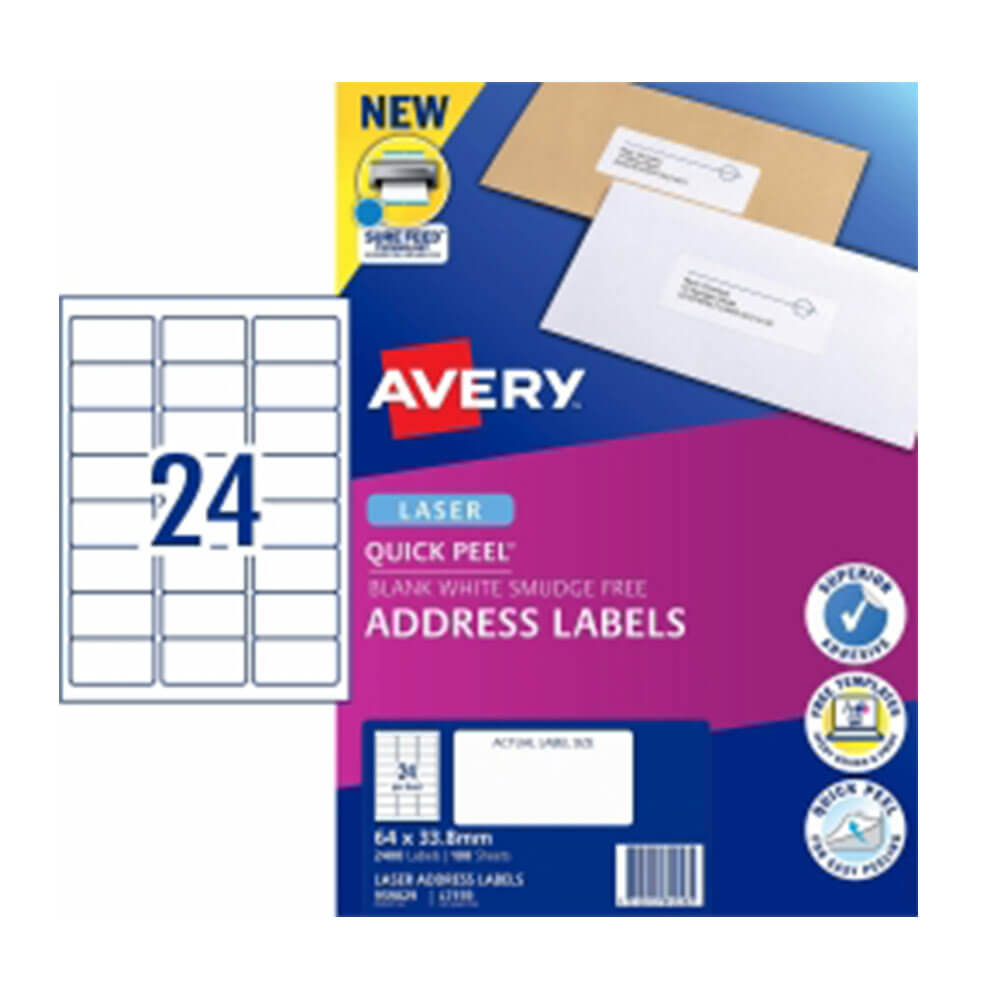 Avery Laser Dirección Etiqueta White (100pk)