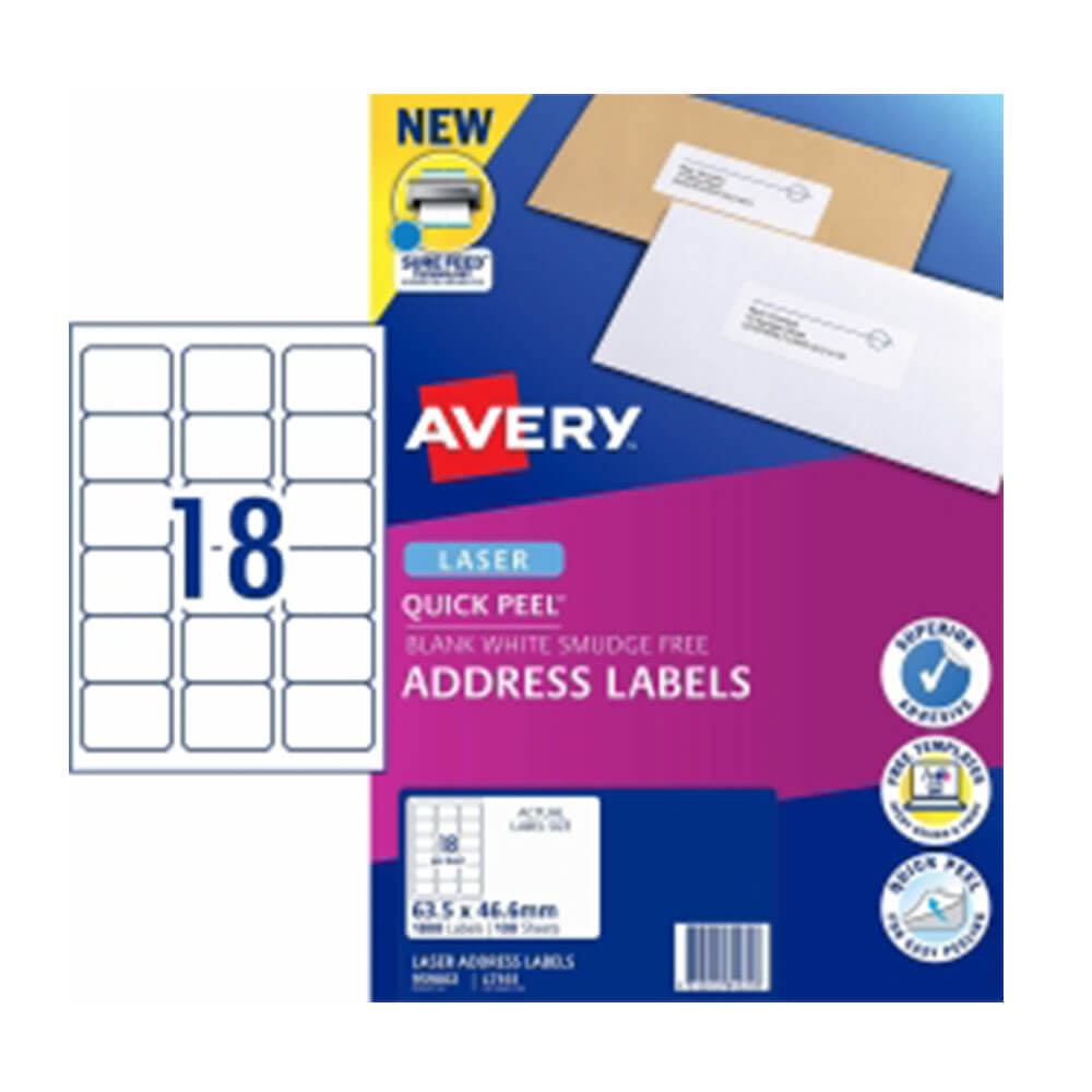 Avery Laser Dirección Etiqueta White (100pk)