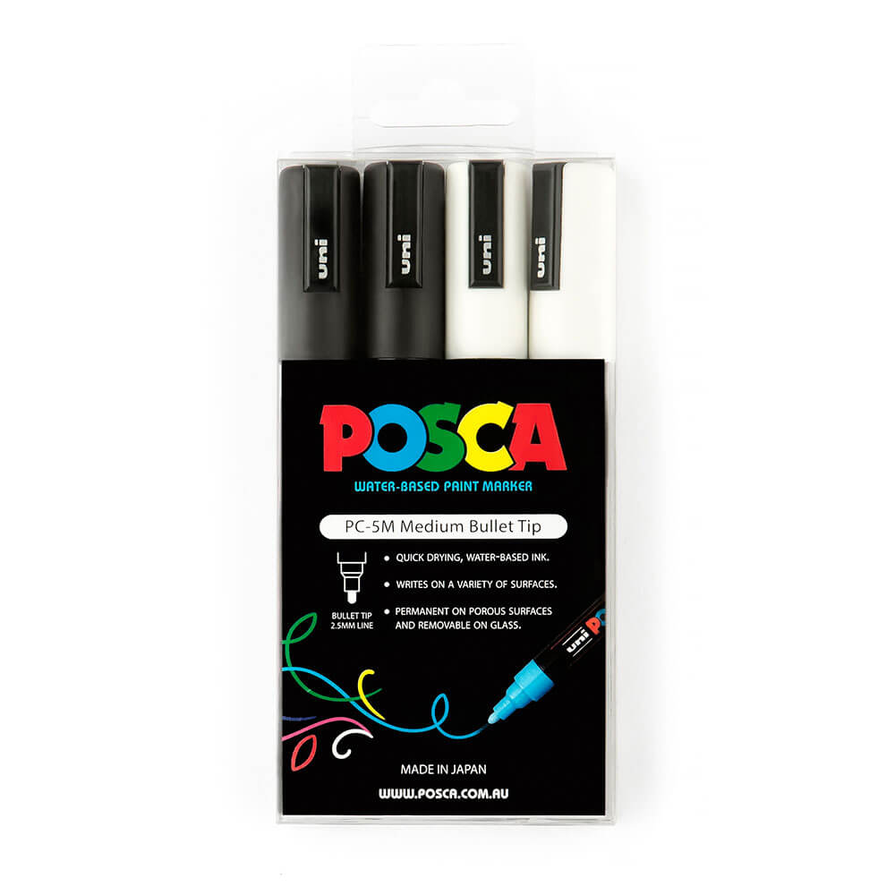  Uni Posca 2,5-mm-Spitzenmarker, sortiert (4er-Pack)