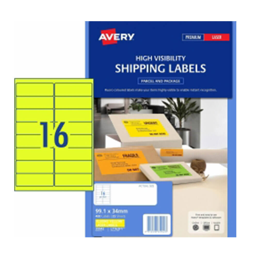 Avery High Visibility Shipping Label 25pk 16/blad