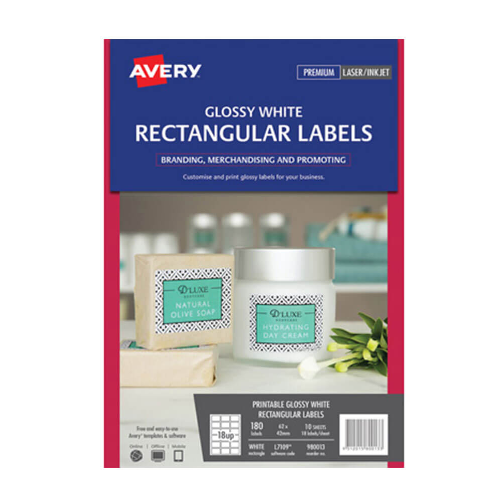 Avery Rectangle Gloss Etyels 10pk White