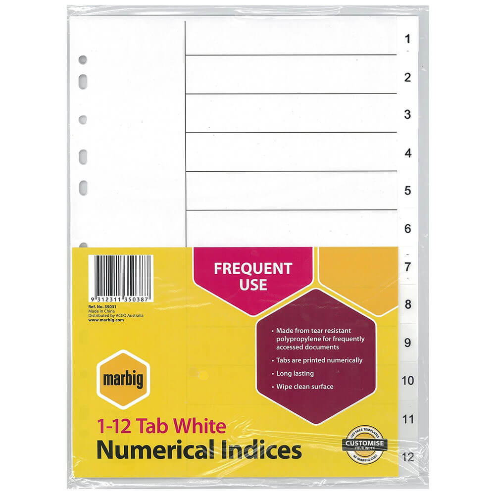 Marbig Numerical Indices & Dividers A4 (White)