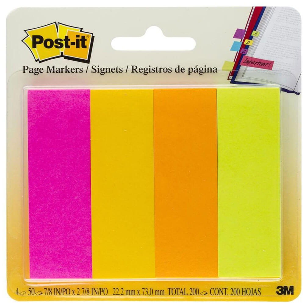 Marcadores de página post-it 200 hojas de 22x73 mm (4 colores)